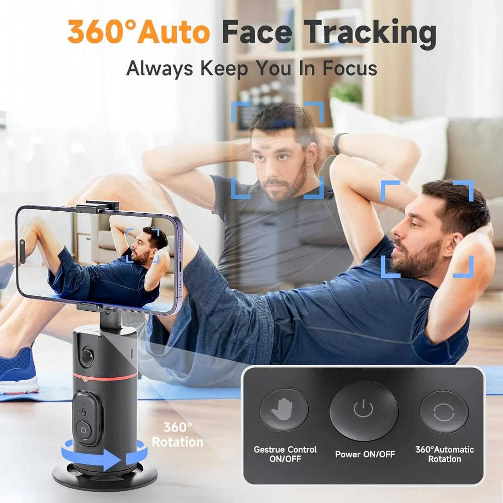 Auto Face Tracking Tripod, No App Required, 360° Rotation Auto Tracking